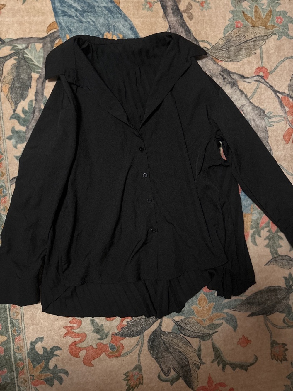 Black button-up pleated blouse